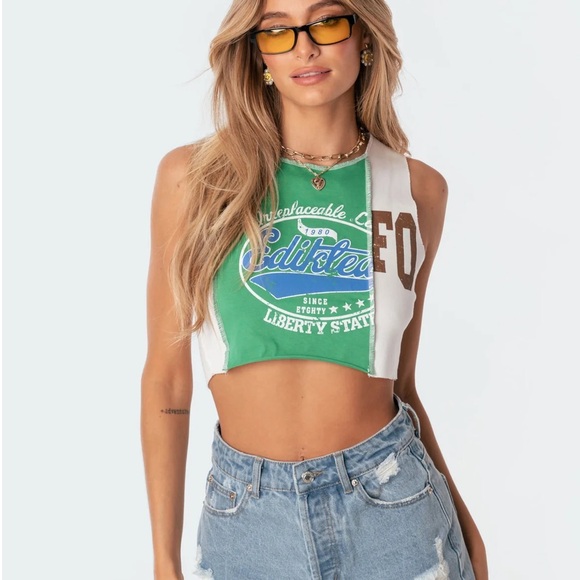 Edikted Tops - Edikted Patchwork Crop Top • Size S • NWT